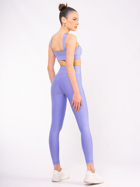 Training Damen Lang Leggings Formendefinition Hohe Taille Push-up Blau