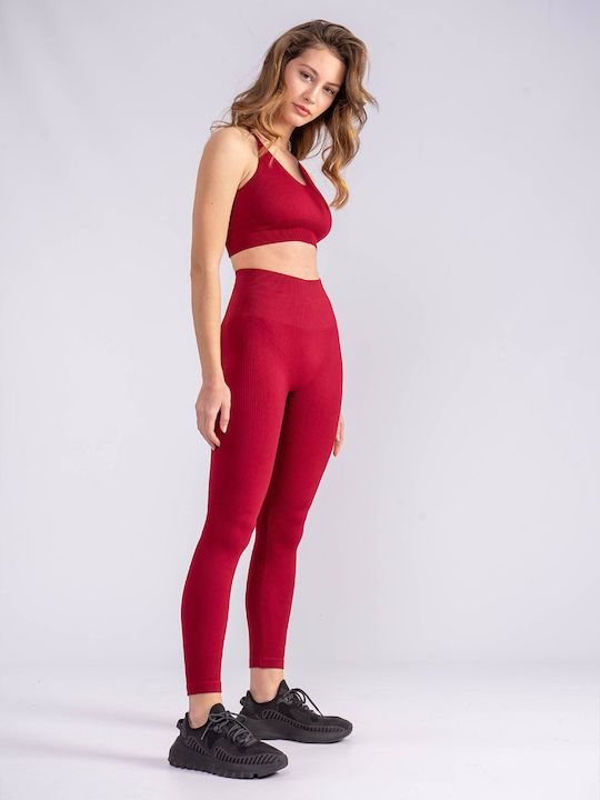 The Lady Women's Long Training Legging High Waisted & Push Up Burgundy