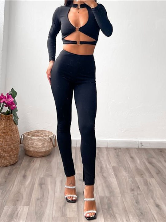 Chica Frauen-Set mit Lang Leggings Hochgeschnitten Schwarz