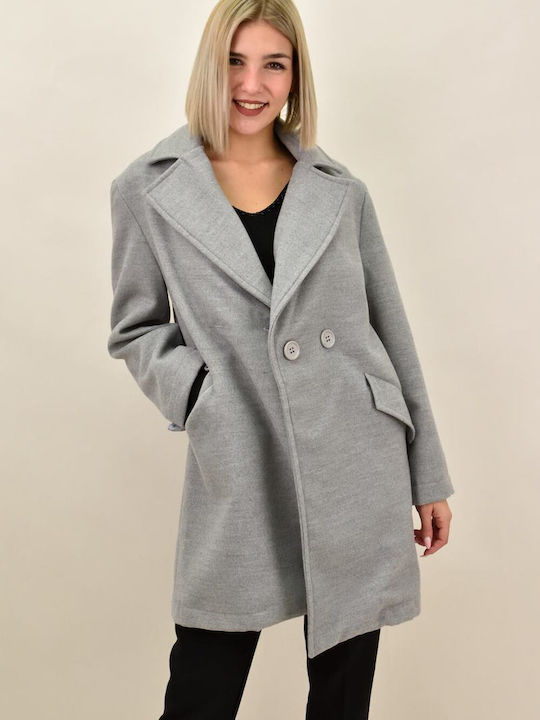 First Woman Women's Midi Coat with Buttons Gray