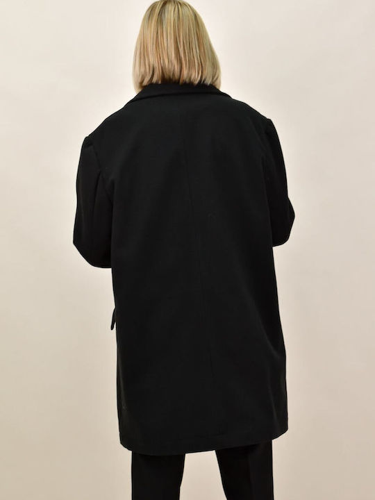 Damen Schwarz Mantel mit Knöpfen