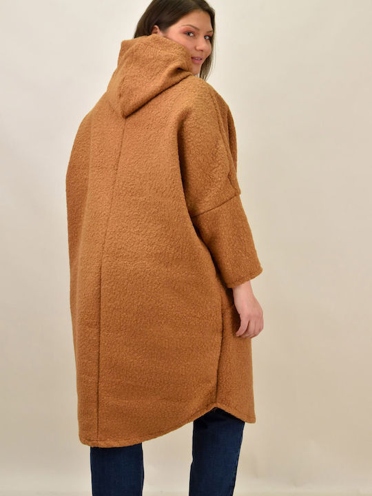 Curly Women's Tabac Brown Coat Oversized with hood