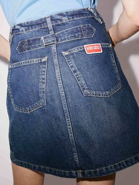 Denim Cu talie înaltă Mini Fustă Albastru marin