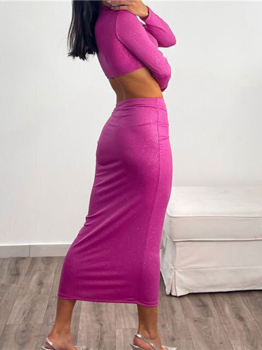 Set cu Cu talie înaltă Midi Fustă Fuchsia