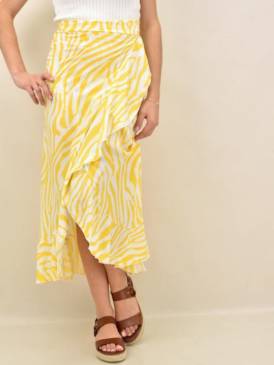 High-waisted Midi Skirt Envelope Floral Yellow