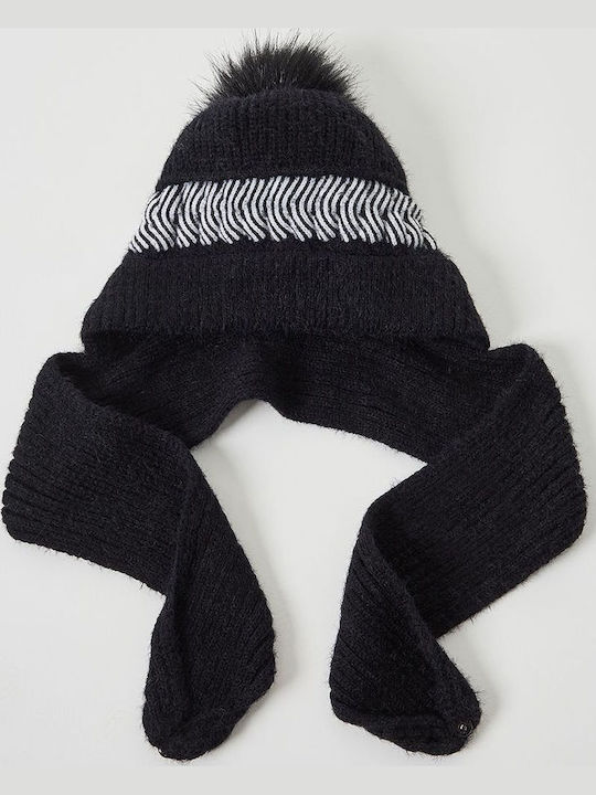 Pom Pom Beanie Frauen Beanie Gestrickt in Schwarz Farbe