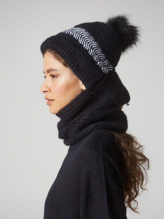 Pom Pom Beanie Frauen Beanie Gestrickt in Schwarz Farbe