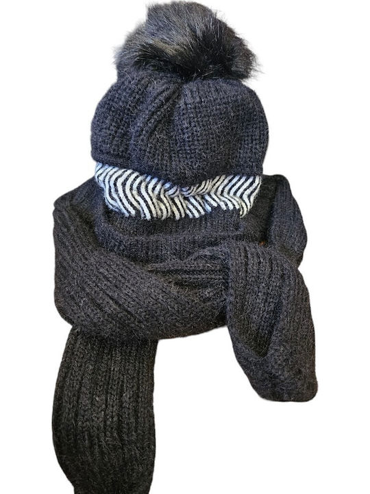 Pom Pom Beanie Frauen Beanie Gestrickt in Schwarz Farbe