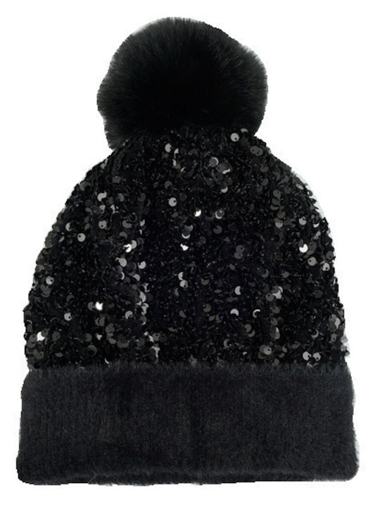 Pom Pom Beanie Unisex Beanie Knitted in Black color