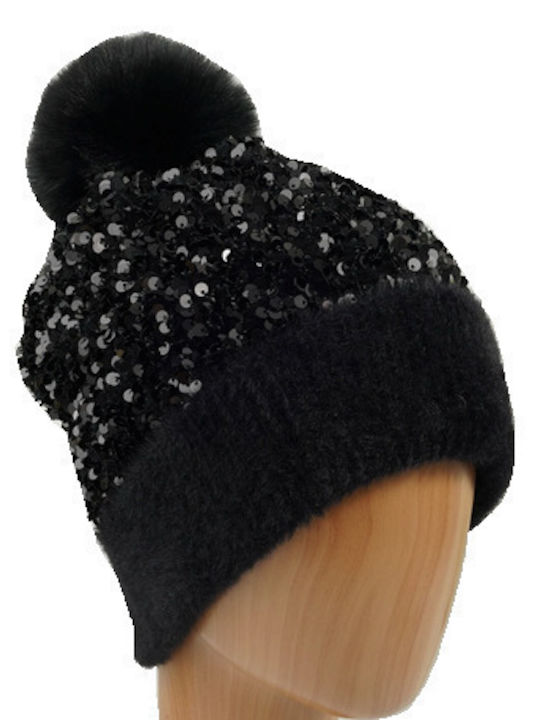 Pom Pom Beanie Unisex Beanie Knitted in Black color