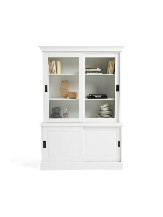 Authentic Style Подов Витрина за хол от MDF със Стъкло Бяла 130x40x191см