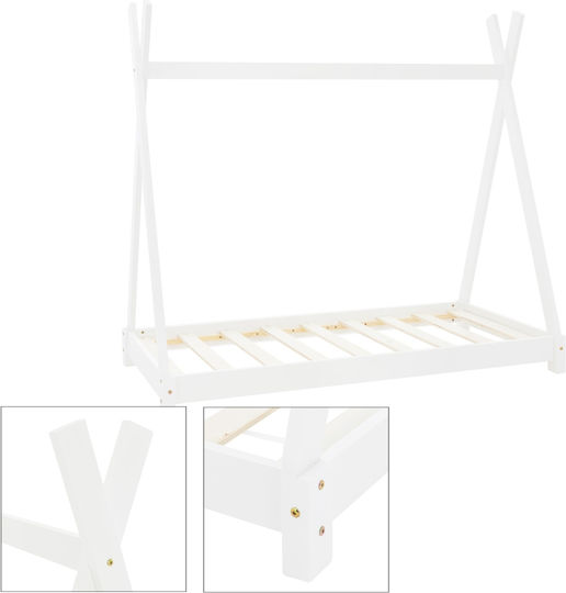 Pat Pentru Copii Single Cu Saltea Alb 70x140cm