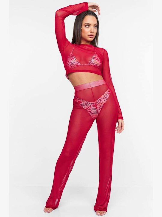 Decoro Women's Pants Beachwear in Red color