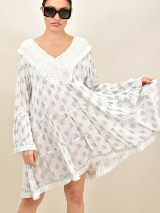 Potre Feminin Lung Caftan de Plajă Alb