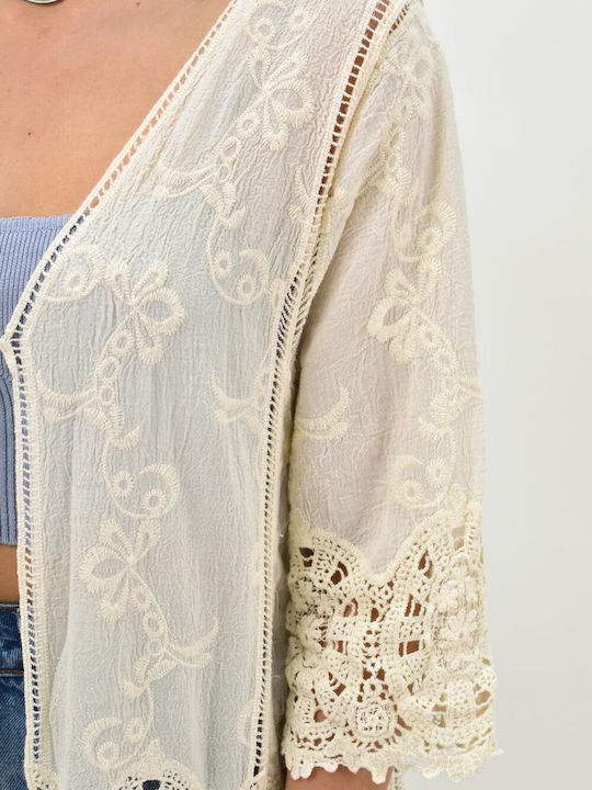 Potre Feminin Lung Kimono de Plajă Bej