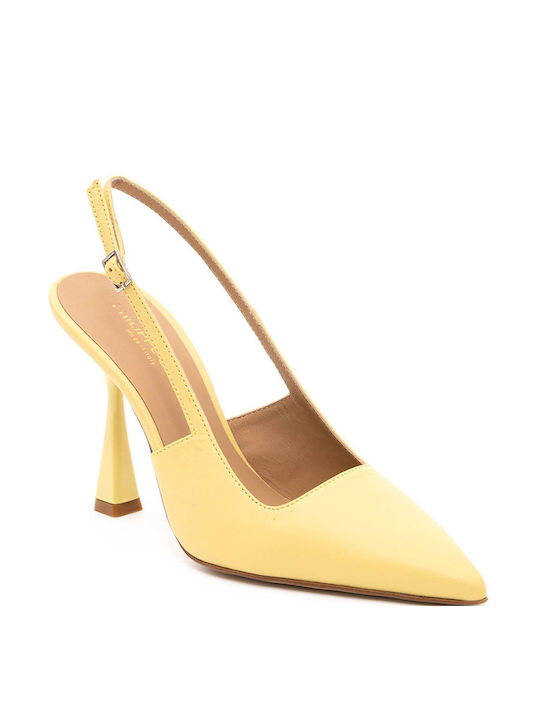 Philippe Lang Leather Pointed Toe Yellow Heels with Strap