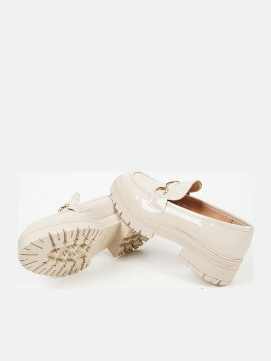Patent Leather Women's Loafers in Beige Color