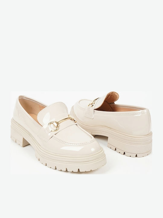 Patent Leather Women's Loafers in Beige Color
