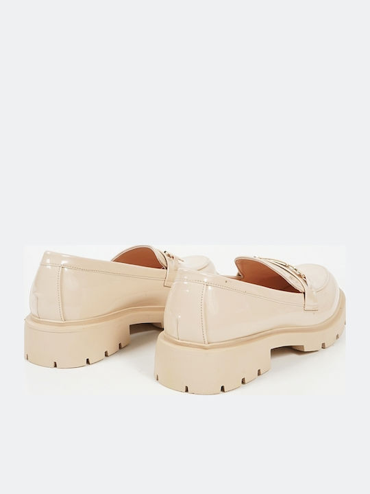 Patent Leather Women's Loafers in Beige Color