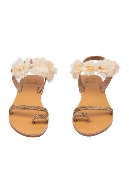 Leder Flache Sandalen für Damen in Beige Farbe