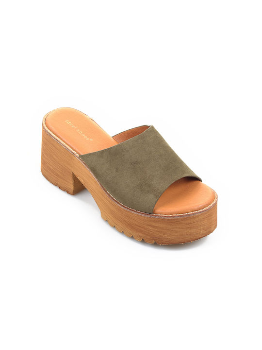 Fshoes Mules cu Gros Mare Toc în Verde Culoare