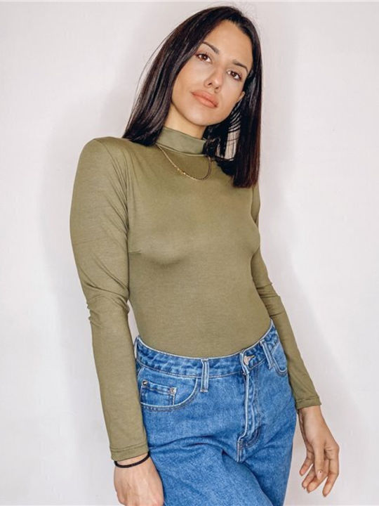 Long Sleeve Turtleneck Bodysuit Green