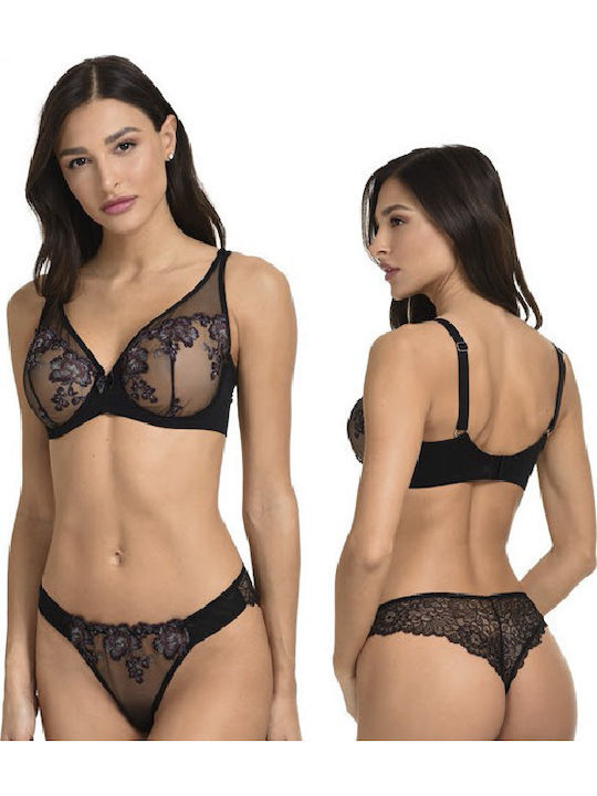 Miss Rosy Spitzen Unterwäsche-Set für Damen BH mit Brasilien Schwarz Miss Rosy Spitzen Unterwäsche-Set für Damen BH mit Brasilien Schwarz