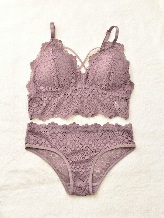 Potre Δαντελένιο Σετ Εσωρούχων Bralette με Slip Μωβ