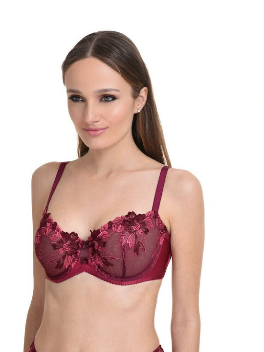 Miss Rosy Lace Underwear Set with Bra & Brazil Burgundy