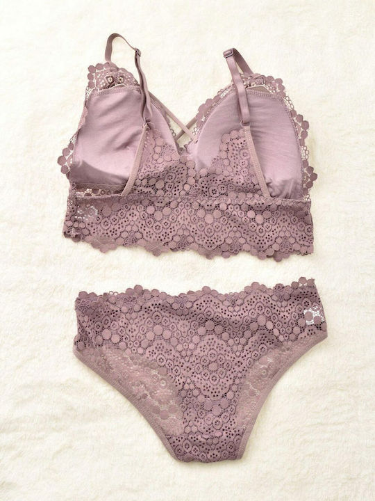 Potre Δαντελένιο Σετ Εσωρούχων Bralette με Slip Μωβ