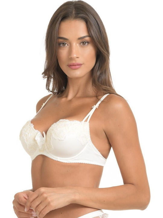 Miss Rosy Lace Underwear Set with Bra & Brazil White