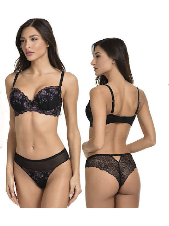 Miss Rosy Δαντελένιο Σετ Εσωρούχων Σουτιέν με Slip Μαύρο
