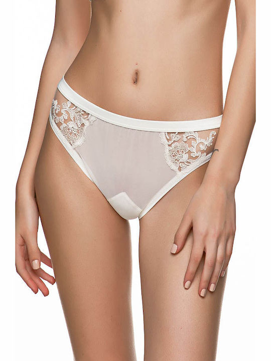 Miss Rosy Lace Underwear Set with Bra & Brazil White