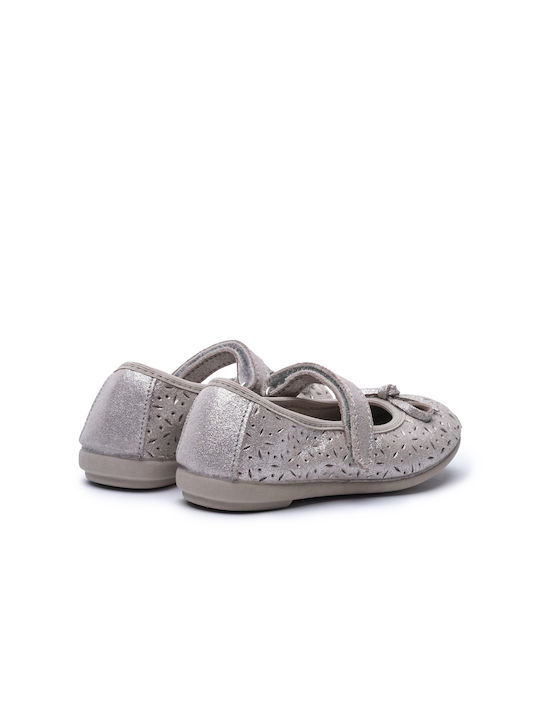 Vulladi Kids Leather Ballerinas with Hoop & Loop Closure Silver