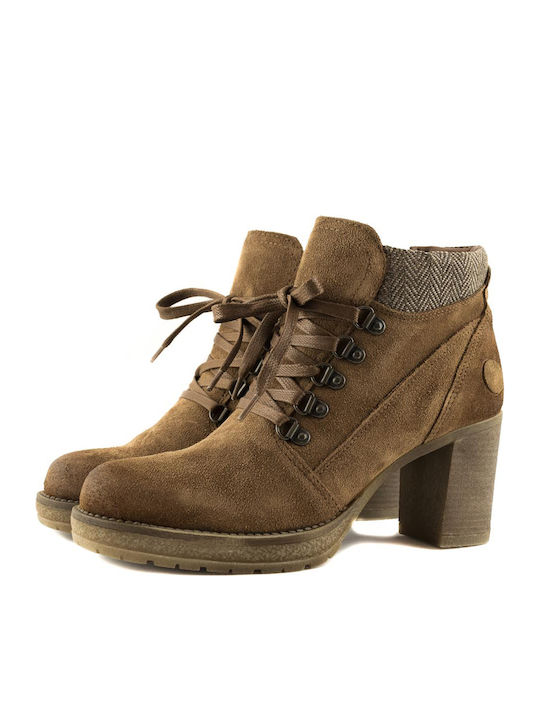 Love4shoes Women's Suede High Heel Combat Boots Tabac Brown