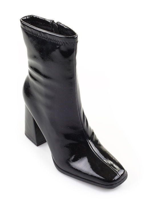 Fshoes Damen Chelsea Stiefeletten aus Lackleder mit hohem Absatz Schwarz