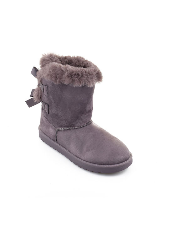 Fshoes Women's Suede Combat Boots with Fur Gray