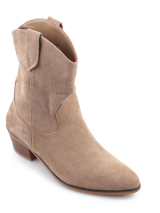 Fshoes Women's Suede Medium Heel Cowboy Boots Beige