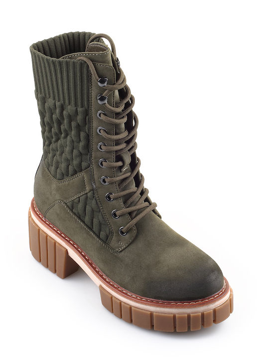 Fshoes Damen Knöchelstiefel Khaki