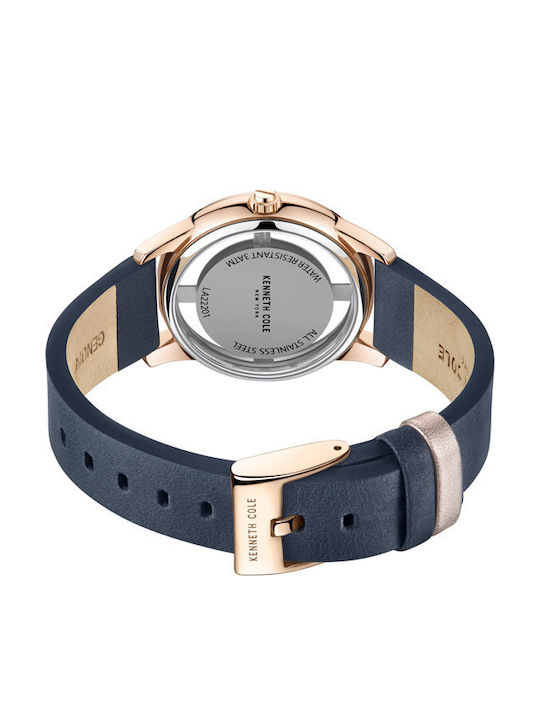 Kenneth Cole LADIES Γυναικείο Ρολόι 36mm Μπαταρίας με Navy Μπλε Δερμάτινο Λουράκι