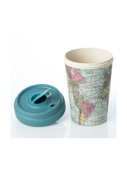 Cup Cană Bambus cu Capac Verde 400ml