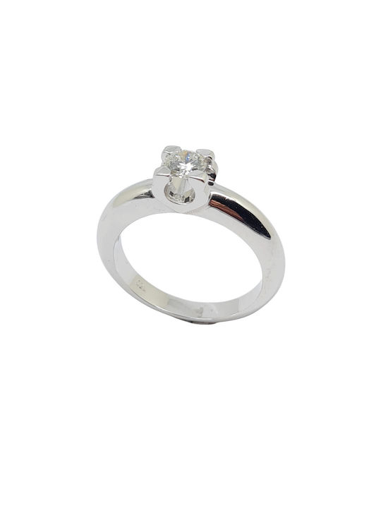 Mentzos Single Stone Ring of White Gold 18K with Diamond