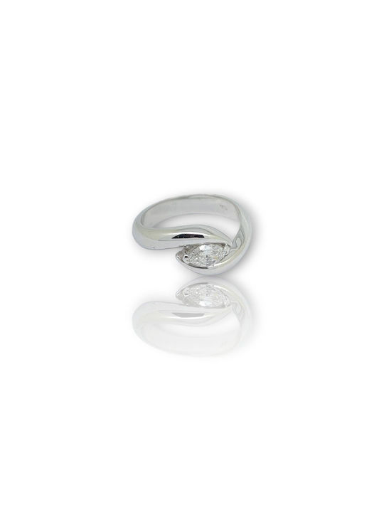 Mentzos Single Stone Ring of White Gold 18K with Diamond