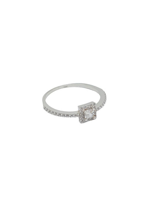 Mentzos Single Stone Ring of White Gold 14K