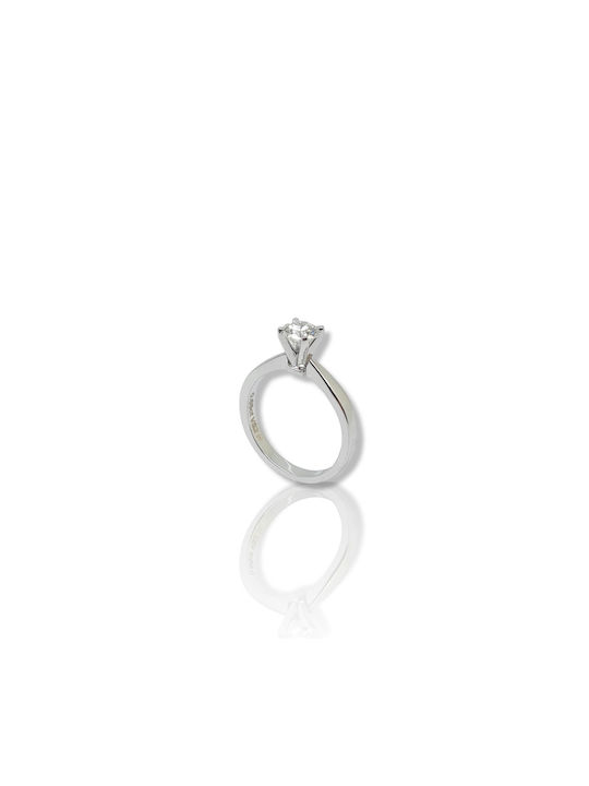 Mentzos Single Stone Ring of White Gold 18K with Diamond