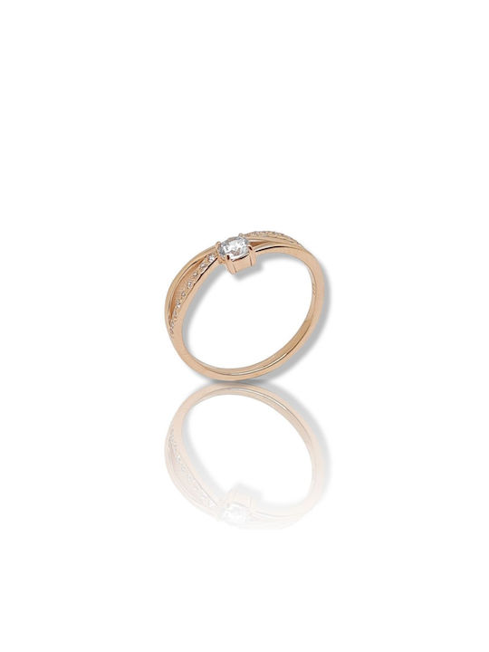 Mentzos Single Stone Ring of Pink Gold 14K