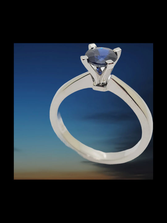 Mentzos Single Stone Ring in 18K White Gold with Sapphire