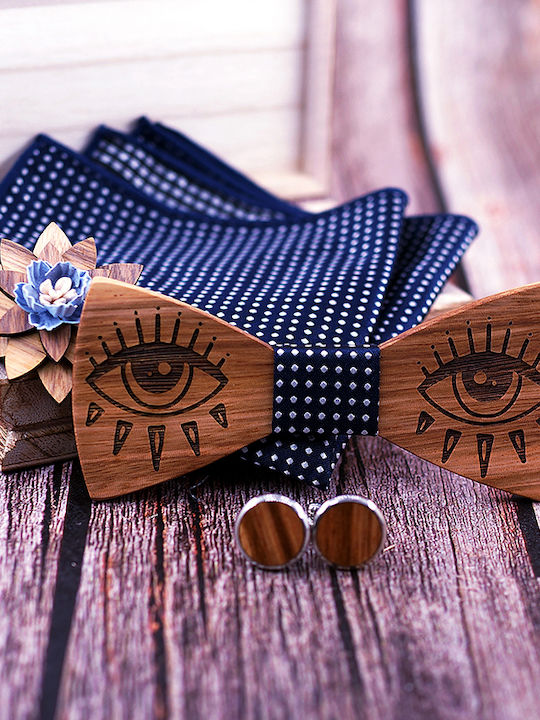 Legend Accessories Wooden Bow Tie Set with Pin, Cufflinks and Pochette Blue