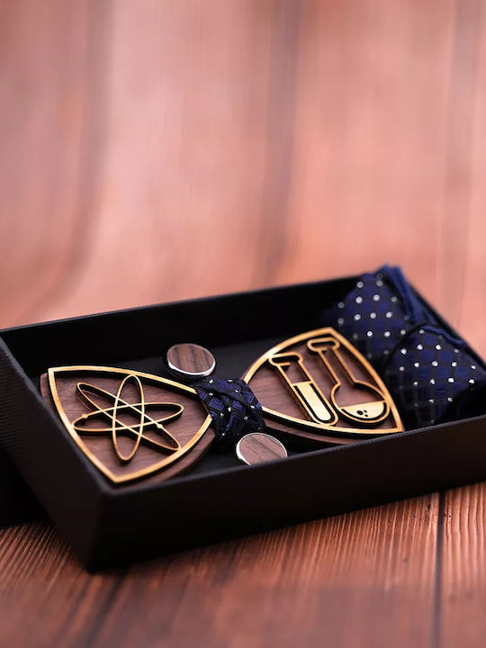 Legend Accessories Комплект Папионка с маншетни копчета и кърпа Тъмносин