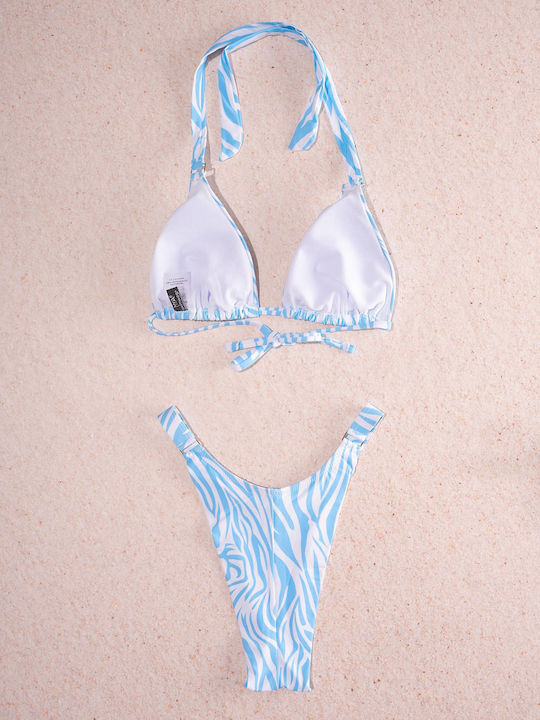 Set Bikini Triunghi & Brazilia Talie înaltă Albastru deschis